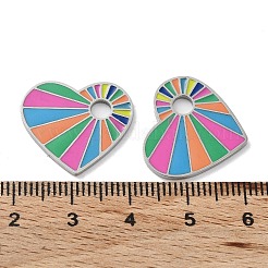 304ステンレススチールエナメルペンダント  ハートチャーム  ステンレス鋼色  18x20x1.5mm  穴：3.5mm&nbsp;STAS-P339-17P-02