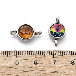 304 Stainless Steel Pave K9 Glass Flat Round Connector Charms&nbsp;STAS-Z115-03P