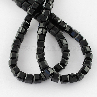 ガラスビーズ連売り  多面カット  キューブ  ブラック  3~3.5x3~3.5x3~3.5mm  穴：1mm  95~98個/連  10.62~11.02インチ（27~28cm）&nbsp;GLAA-R041-3x3mm-20-1
