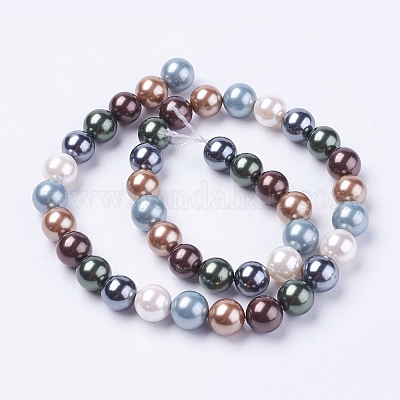 シェルパールビーズ連売り  ラウンド  カラフル  6mm  穴：1mm  約63個/連  15.7インチ&nbsp;X-BSHE-L035-6mm-I14-1