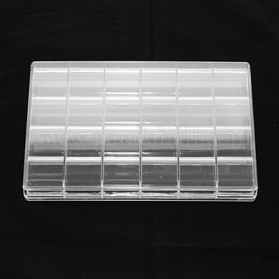 プラスチックビーズ収納ケース  24のコンパートメント  長方形  透明  24x16.3x2.6cm  コンパートメント：3.9x3.6センチメートル&nbsp;CON-S026-1
