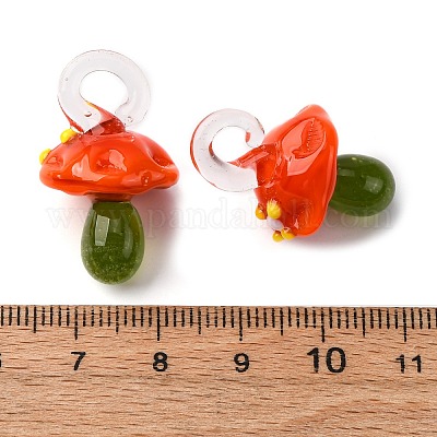 手作りランプワークペンダント  バンピー  キノコ  レッドオレンジ  24.5~29.5x15~18.5mm  穴：2~5mm&nbsp;LAMP-M02-01Y-1