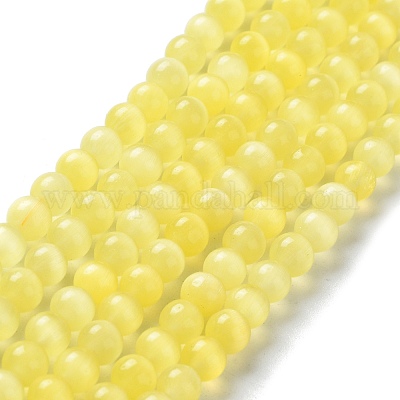 キャッツアイビーズ連売り  ラウンド  きいろ  6mm  穴：1mm  約66個/連  14インチ&nbsp;CE-R002-6mm-09-1