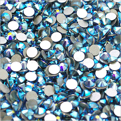 フラットバックガラスラインストーン  グレードA  バックメッキ  多面カット  ABカラー  半円  サファイア  ss16  3.8~4.0mm  1440個/袋&nbsp;RGLA-C002-SS16-206AB-1