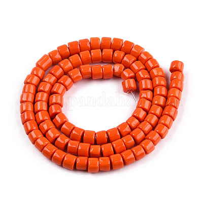 オペークソリッドガラスビーズ連売り  コラム  レッドオレンジ  5~5.5x4~4.5mm  穴：1.4mm  約95~99個/連  15.28インチ〜39.3インチ（38.8~39.3cm）&nbsp;X-GLAA-N047-09-F02-1