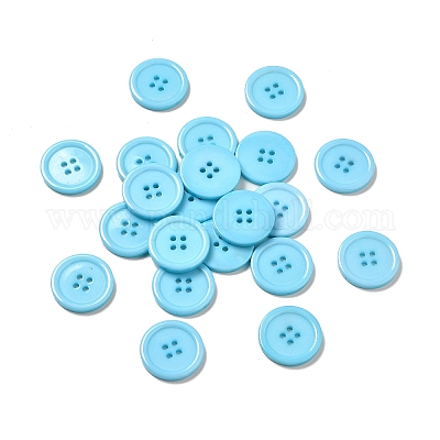 樹脂ボタン  染め  フラットラウンド  シアン  25x3mm  穴：2mm  98個/袋&nbsp;RESI-D030-25mm-11-1