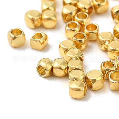 真鍮ビーズ  長持ちメッキ  キューブ  18KGP本金メッキ  2x2x2mm  穴：0.8mm&nbsp;X-KK-P198-02A-G-1