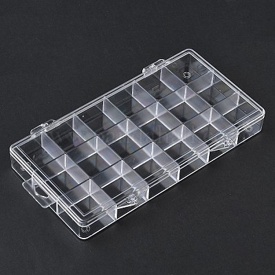 18グリッドプラスチックビーズ収納ボックス  長方形  透明  21.8x11.8x2.5cm&nbsp;CON-D015-01-1