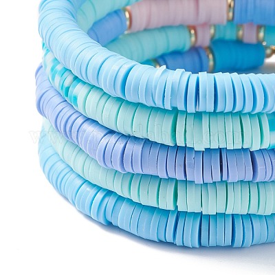 Wholesale 5Pcs 5 Style Polymer Clay Heishi Beaded Stretch