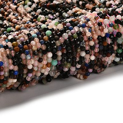 天然＆合成混合宝石ビーズ連売り  多面カットラウンド  3mm  穴：0.7mm  約123~132個/連  14.57''~14.96''（37~38センチメートル）&nbsp;G-RM2025-A16-3mm-1