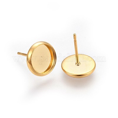304ステンレススチール製イヤリング部品  18KGP本金メッキ  トレイ：8mm  10x2mm  ピン：0.7mm&nbsp;STAS-I100-38G-1