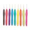 Iron Crochet Hooks, with TRP Handle, Mixed Color, 135x12x9mm, Pin: 0.5mm/0.8mm/1mm/1.25mm/1.5mm/1.75mm/2mm/2.25mm/2.5mm, 9pcs/set