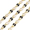 Ion Plating(IP) Brass Chains, Cable Chains with Enamel, Real 18K Gold Plated, Soldered, with Spool, Flat Oval, Black, 8.5x4x1.5mm, about 32.81 Feet(10m)/Roll