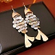 合金ダングルピアス  魚  シェルと  ゴールドカラー  120x31~33mm&nbsp;EJEW-D349-01G-1