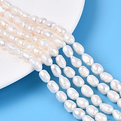 Natural Cultured Freshwater Pearl Beads Strands, Two Sides Polished, Creamy White, 6~12x5~7x5~7mm, Hole: 0.6mm, about 37~39pcs/strand, 12.99~13.39 inch(33~34cm)