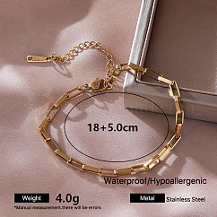 Vintage Style 304 Stainless Steel Rectangle Link Chain Necklaces for Women, Golden, 7.09 inch(18cm)