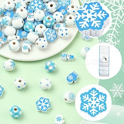 110個 11スタイル クリスマス 冬テーマ プリント木製ビーズ  染め  混合図形  混合図形  15.5~19.5x12.5~17.5x5.5~16mm  穴：2~4.5mm  10個/スタイル&nbsp;WOOD-YW0001-92