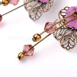 アクリルパーツピアス  真鍮の細工の花のビーズキャップ付  ガラスビーズや鉄のピアスフック  素敵なウェディングドレスエンジェルダングル  アンティークブロンズ  パープル  50mm  ピン：0.8mm&nbsp;EJEW-PJE756