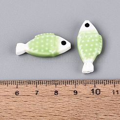 手描きの魚の形をした磁器ビーズ  水玉模様の動物柄セラミックビーズ  淡緑色  28.5~29x13~14x5.5~6mm  穴：1.6~2mm&nbsp;PORC-N013-06A