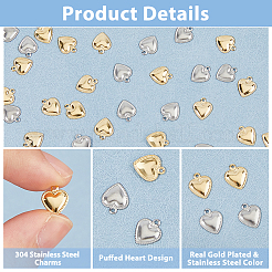 100Pcs 2 Colors 304 Stainless Steel Charms Puffed Heart&nbsp;STAS-HS0001-45