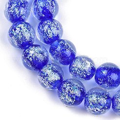 手作りの金箔ランプワークビーズ連売り  ラウンド  ブルー  10mm  穴：1.8mm  約50個/連  186.61''（474センチメートル）&nbsp;LAMP-Q002-01E