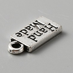 チベット風合金チャーム  ワード手作りの長方形  アンティークシルバー  14.5x6.5x1.5mm  穴：1.5mm&nbsp;FIND-WH0126-78AS