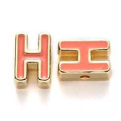 ラックメッキ合金エナメルビーズ  カドミウムフリー＆ニッケルフリー＆鉛フリー  ライトゴールド  サンゴ  文字.h  時間：10x7x4.5mm  穴：1.6mm&nbsp;ENAM-S122-033H-NR