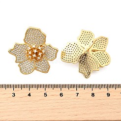 真鍮製クリアキュービックジルコニアフラワースタッドピアス  カドミウムフリー＆鉛フリー  ラックめっき  18KGP本金メッキ  32x32mm&nbsp;EJEW-C147-02G