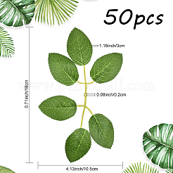 50Pcs Plastic & Cloth Artificial Rose Leaves with Stems&nbsp;AJEW-SP0003-82