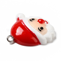 不透明樹脂ペンダント  プラチナトーンの鉄ループ付き  クリスマステーマ  サンタクロース  ホワイト  27x25.5x6mm  穴：2mm&nbsp;RESI-D055-006P