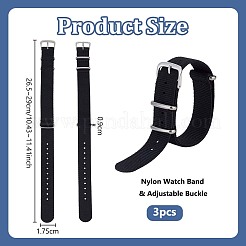 ナイロン時計バンド3本  ステンレス鋼のバックルが付いている  ブラック  265~290x17.5x9mm&nbsp;AJEW-OC0015-63A
