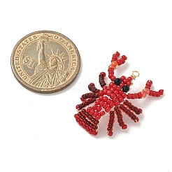ガラスシードビーズペンダント  クレイ  明るい金色の銅線付き  レッド  36~39x29x2mm  穴：2mm&nbsp;PALLOY-MZ00903-01