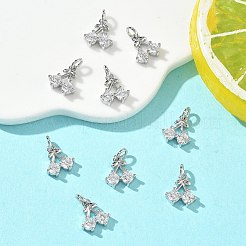 シェグレース 真鍮製マイクロパヴェ キュービックジルコニアペンダント  さくらんぼのチャーム  カドミウムフリー＆ニッケルフリー＆鉛フリー  透明  プラチナメッキ  9x8x3mm  穴：2.8mm&nbsp;XGRQ3D476-490P