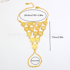 女性用真鍮製レイヤードリンクリングブレスレット  ハート  18KGP本金メッキ  2.95インチ（7.5cm）  リング：9cm&nbsp;GT6383-3