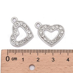 ラインストーンチャーム合金バレンタインデーのアイデア  カドミウムフリー＆鉛フリー  ハート  プラチナカラー  約19 mm幅  長さ15mm  穴：2mm&nbsp;LS-X-RSB210-2