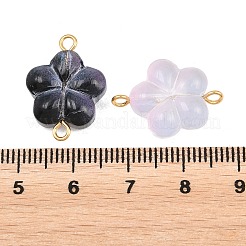 ガラスの花のコネクターチャーム  真鍮のループを有します  ゴールドカラー  ミックスカラー  20.5x15x6.5mm  穴：1.8mm&nbsp;GLAA-P079-06G-M