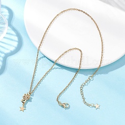 Cat with Star Brass Micro Pave Clear Cubic Zirconia Pendant 304 Stainless Steel Cable Chain Necklaces for Women&nbsp;NJEW-JN05716