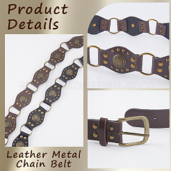 Vintage PU Leather Rivet Stitching Chain Belts with Alloy Buckles&nbsp;AJEW-WH20064-22A