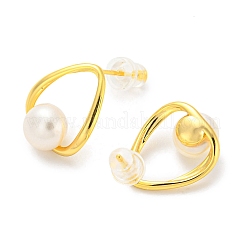 Brass Teardrop Stud Earrings with Natural Pearl Beaded&nbsp;EJEW-Z020-03G