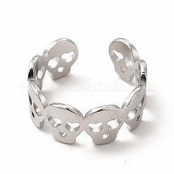 変色しない304ステンレススチール製スカルオープンカフリング（女性用）  ステンレス鋼色  usサイズ6（16.5mm）&nbsp;RJEW-B027-31P