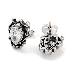 Teardrop 316 Surgical Stainless Steel Pave Cubic Zirconia Stud Earrings for Women Men&nbsp;EJEW-Z050-04B-AS