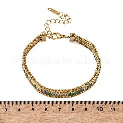 304ステンレススチールとガラス製のウィートチェーンの二重構造ブレスレット（女性用）  長方形  18KGP本金メッキ  イオンプレーティング（ip）  長持ちメッキ  ミックスカラー  6.77インチ（17.2cm）&nbsp;BJEW-F540-08G