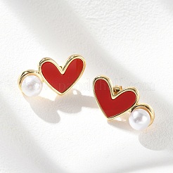Heart Brass Stud Earrings&nbsp;EJEW-C141-01G-03