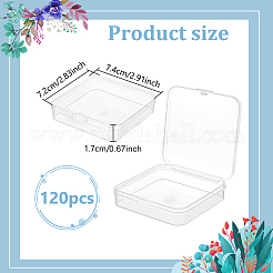 ヒンジ付き蓋付き透明プラスチックビーズ容器120個  正方形  透明  7.4x7.2x1.7cm&nbsp;CON-BC0008-05