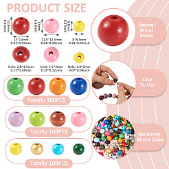 300Pcs 3 Styles Round Natural Wood Beads&nbsp;WOOD-TA0003-04