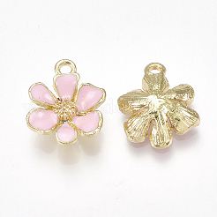 合金ペンダント  エナメル  花  ライトゴールド  ピンク  15x12.5x4mm  穴：1.4mm&nbsp;LS-X-PALLOY-S177-06E