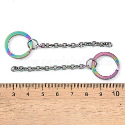イオンプレーティング(IP) 304 ステンレススチール スプリットキーリング留め金  キーホルダー作り  延長アズキチェーン付き  虹色  74.5mm  リング：20x2.4mm&nbsp;X1-STAS-L226-009A-M