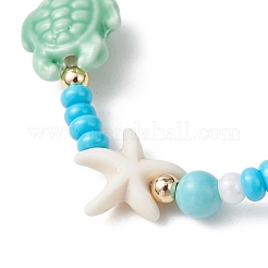 3Pcs 3 Styles Handmade Porcelain & Glass Seed Bead & Starfish Synthetic Turquoise Stretch Bracelets for Women&nbsp;BJEW-MZ00316