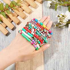10Pcs 10 Styles Polymer Clay Heishi Beaded Stretch Bracelet Sets for Christmas&nbsp;sgBJEW-JB06128
