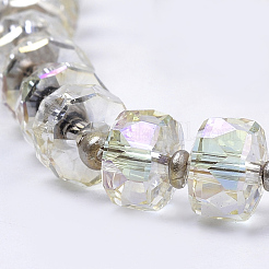 電気メッキガラスビーズセット  虹メッキ  多面カット  フラットラウンド  ライトゴールデンロッドイエロー  8x6mm  穴：1mm  約76~79個/連  52~55cm&nbsp;EGLA-Q079-05